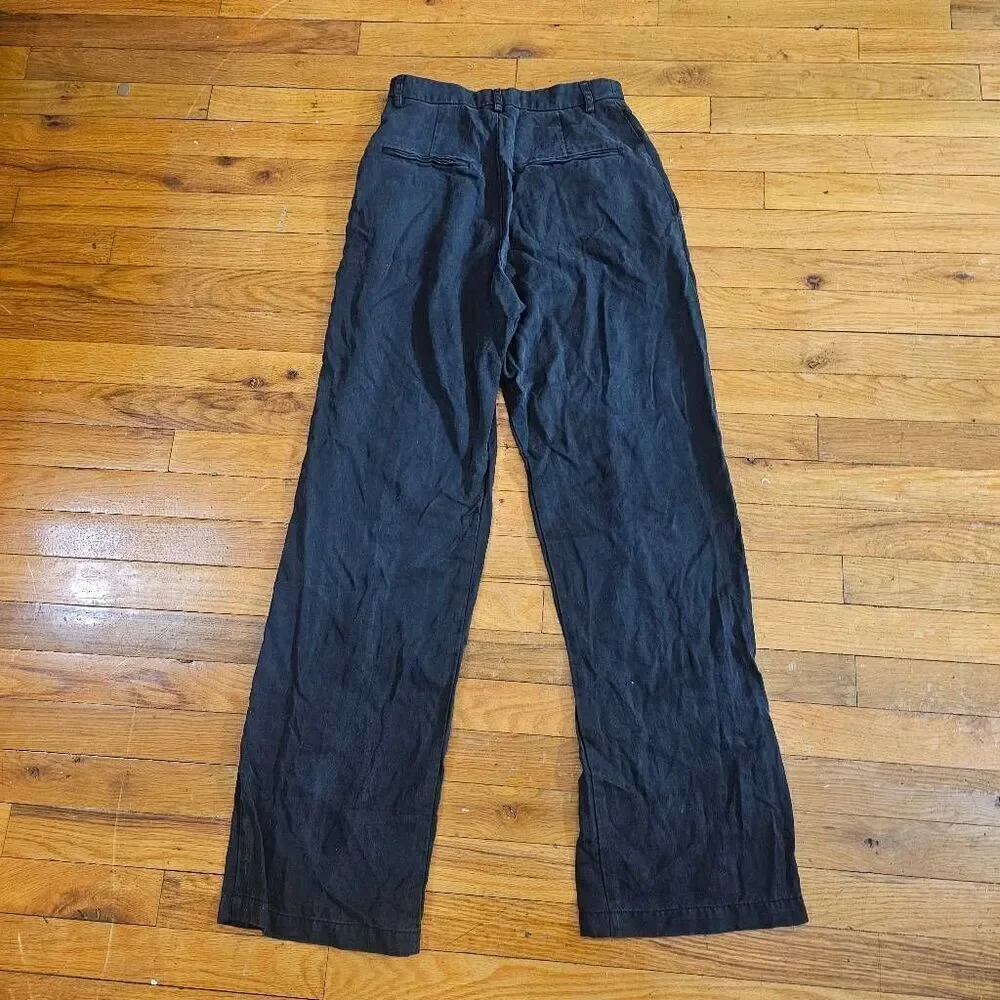 Reformation Black Wide Leg Pleated Trousers